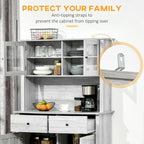 HOMCOM 63.5  Kitchen Buffet with Hutch, Pantry Storage Cabinet with 4 Shelves, Drawers, Framed Glass Doors