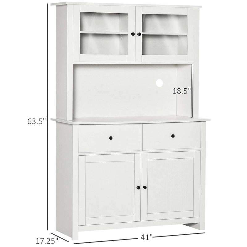 HOMCOM 63.5  Kitchen Buffet with Hutch, Pantry Storage Cabinet with 4 Shelves, Drawers, Framed Glass Doors