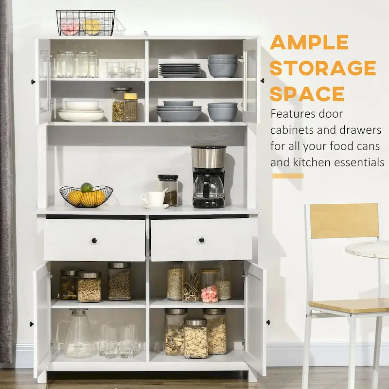 HOMCOM 63.5  Kitchen Buffet with Hutch, Pantry Storage Cabinet with 4 Shelves, Drawers, Framed Glass Doors