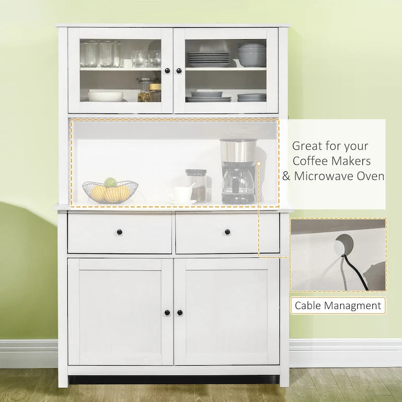 HOMCOM 63.5  Kitchen Buffet with Hutch, Pantry Storage Cabinet with 4 Shelves, Drawers, Framed Glass Doors