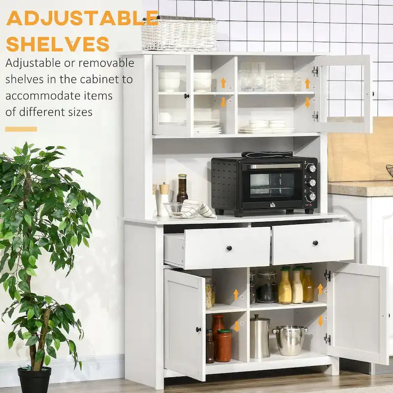 HOMCOM 63.5  Kitchen Buffet with Hutch, Pantry Storage Cabinet with 4 Shelves, Drawers, Framed Glass Doors