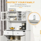 HOMCOM 63.5  Kitchen Buffet with Hutch, Pantry Storage Cabinet with 4 Shelves, Drawers, Framed Glass Doors