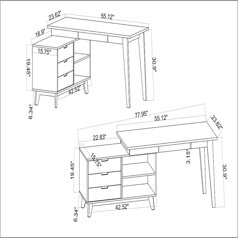 Somette Modern 2-Tone Rotating Wooden Computer Desk