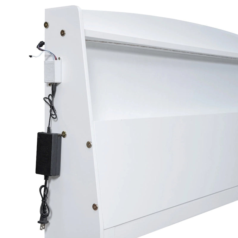 Full Size Platform Bed with Storage LED Headboard, Twin Size Trundle and 3 Drawers, White