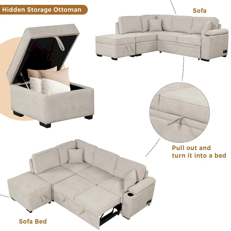 87.4  Sleeper Sofa Bed,2 in 1 Pull Out sofa bed L Shape Couch with Storage Ottoman for Living Room,Bedroom Couch and Small Apart