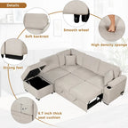 87.4  Sleeper Sofa Bed,2 in 1 Pull Out sofa bed L Shape Couch with Storage Ottoman for Living Room,Bedroom Couch and Small Apart