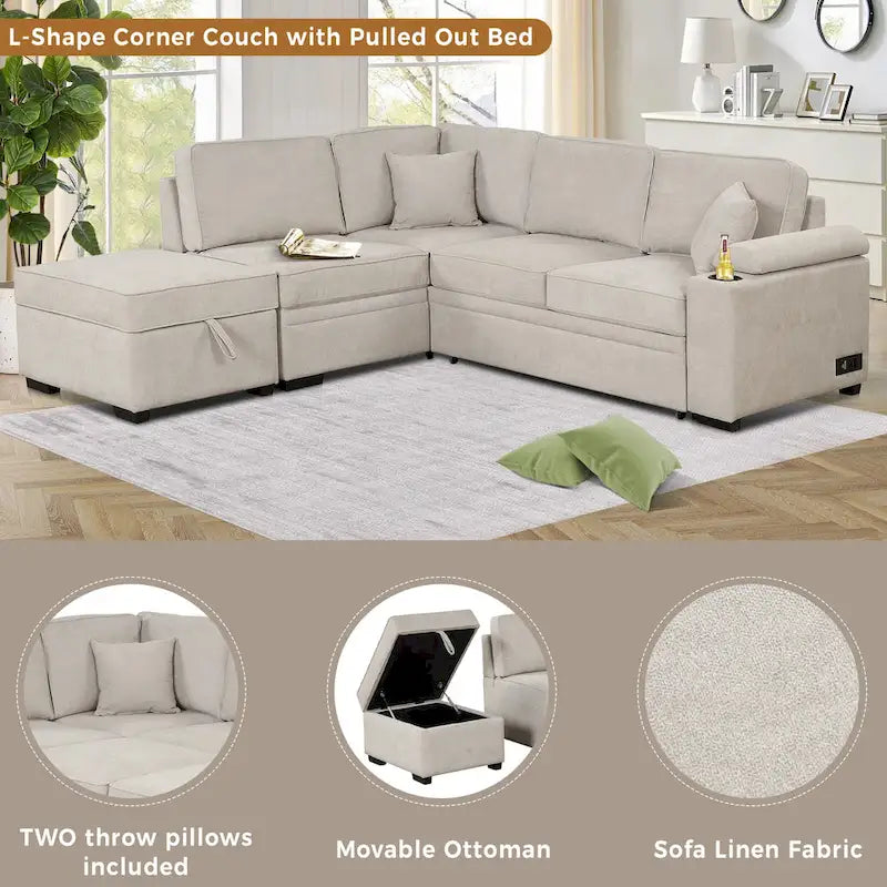 87.4  Sleeper Sofa Bed,2 in 1 Pull Out sofa bed L Shape Couch with Storage Ottoman for Living Room,Bedroom Couch and Small Apart