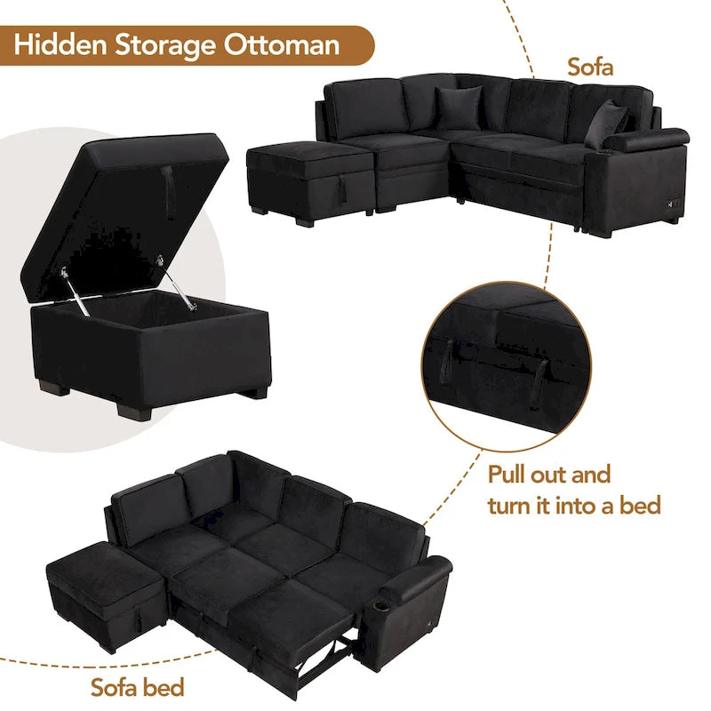 87.4  Sleeper Sofa Bed,2 in 1 Pull Out sofa bed L Shape Couch with Storage Ottoman for Living Room,Bedroom Couch and Small Apart
