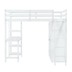 Full Size Loft Bed with Wardrobe and Desk and Shelves, Gray