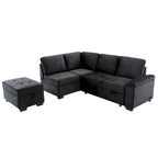 Sleeper Sectional Sofa, L-Shape Corner Couch Sofa-Bed with Storage Ottoman & Hidden Arm Storage & USB Charge for Living Room Ap