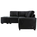 Sleeper Sectional Sofa, L-Shape Corner Couch Sofa-Bed with Storage Ottoman & Hidden Arm Storage & USB Charge for Living Room Ap