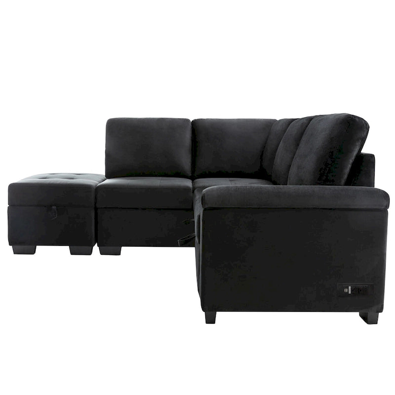 Sleeper Sectional Sofa, L-Shape Corner Couch Sofa-Bed with Storage Ottoman & Hidden Arm Storage & USB Charge for Living Room Ap