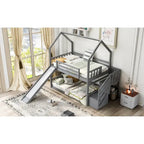 Twin over Twin House Bunk Bed with Convertible Slide,Storage Staircase can be Placed Left or Right,Gray