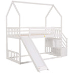 Twin over Twin House Bunk Bed with Convertible Slide,Storage Staircase can be Placed Left or Right,Gray