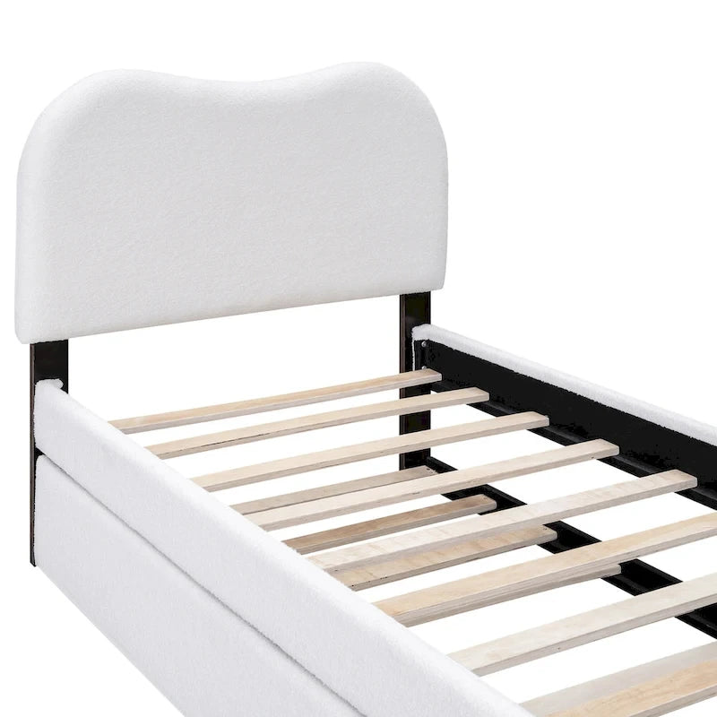 Twin Size Upholstered Platform Bed with Wood Supporting Feet and Twin Size Trundle, Gray