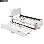 Twin Size Upholstered Platform Bed with Wood Supporting Feet and Twin Size Trundle, Gray