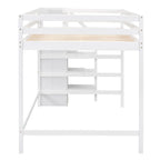 Full Size Loft Bed with Built-in Storage Wardrobe and Staircase, Gray