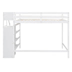 Full Size Loft Bed with Built-in Storage Wardrobe and Staircase, Gray