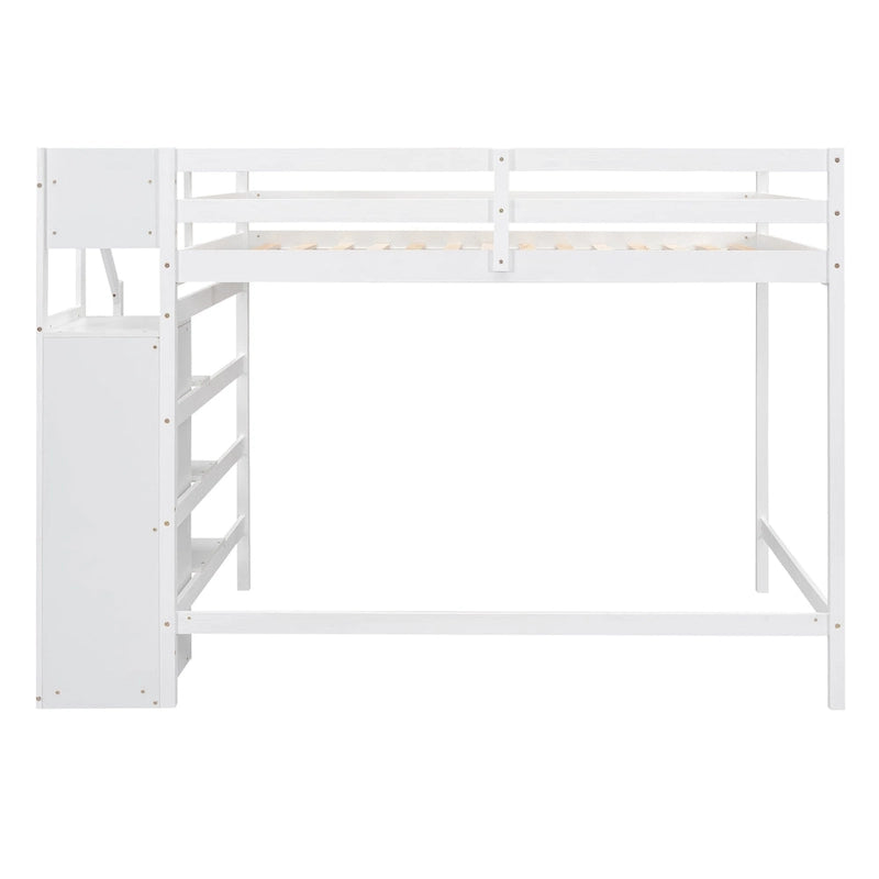 Full Size Loft Bed with Built-in Storage Wardrobe and Staircase, Gray