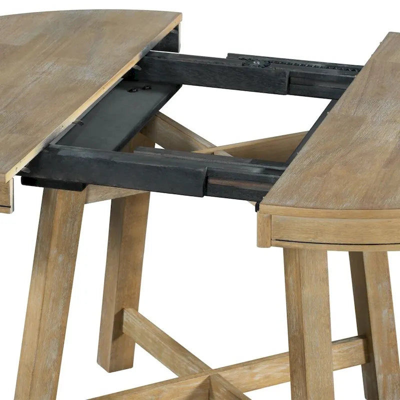 5-Piece Farmhouse Dining Table Set Wood Round Extendable Dining Table and 4 Upholstered Dining Chairs