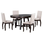 5-Piece Farmhouse Dining Table Set Wood Round Extendable Dining Table and 4 Upholstered Dining Chairs