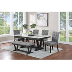 Best Quality Furniture 6 Piece Faux Marble Wrap Table Top Dining Set with Bench
