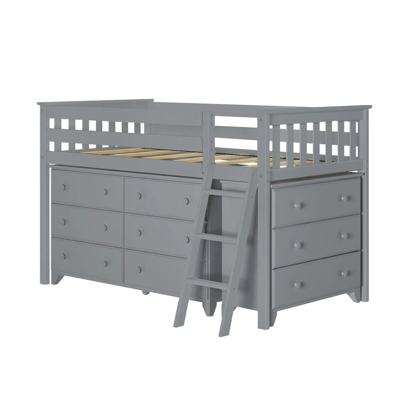 Max and Lily Twin-Size Low Loft with 3-Drawer and 6-Drawer Dressers