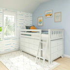 Max and Lily Twin-Size Low Loft with 3-Drawer and 6-Drawer Dressers