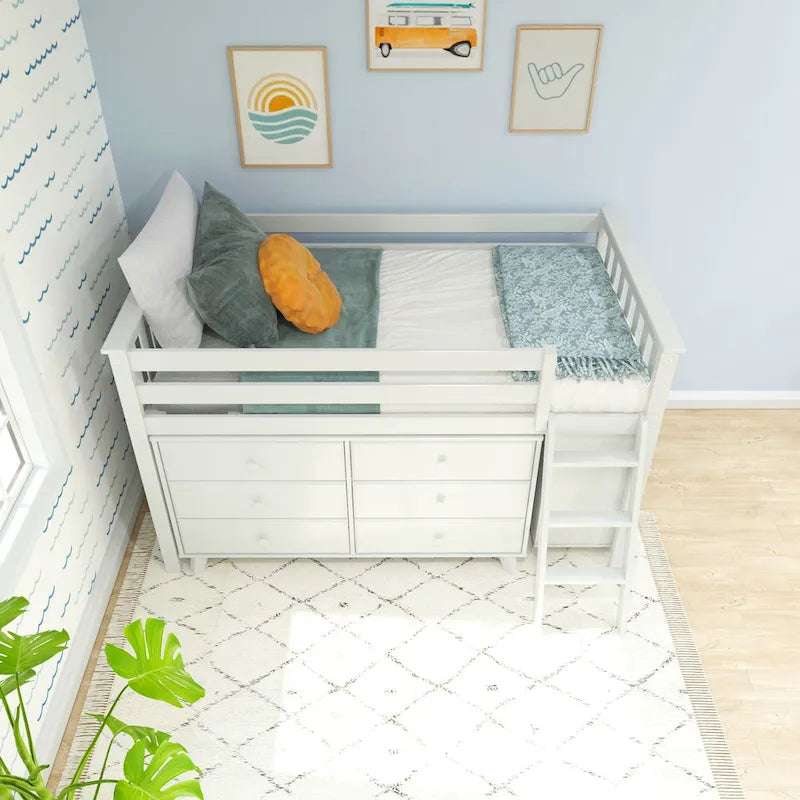 Max and Lily Twin-Size Low Loft with 3-Drawer and 6-Drawer Dressers