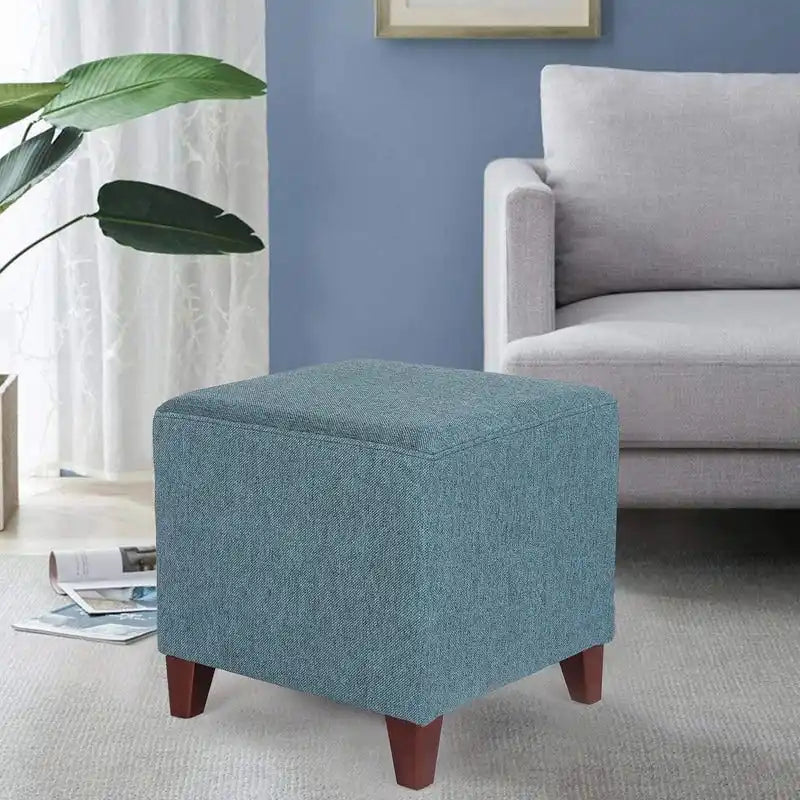 Adeco Square Ottoman Footrest Stool Small Fabric Bench Seat
