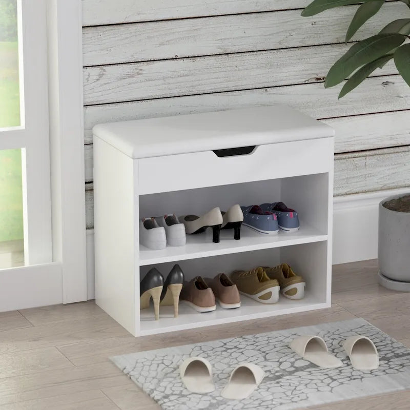 Kerrogee Shoe Storage Bench Rack for 6-Pair, with Hiden Storage uner Cushion - 12W x 24L x 21.2H