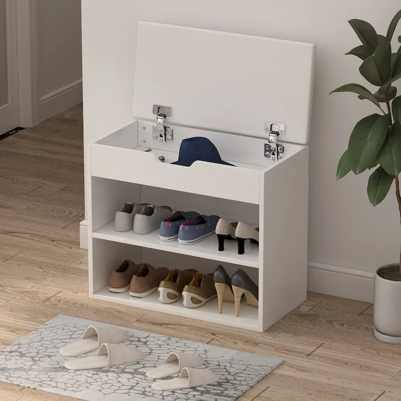 Kerrogee Shoe Storage Bench Rack for 6-Pair, with Hiden Storage uner Cushion - 12W x 24L x 21.2H