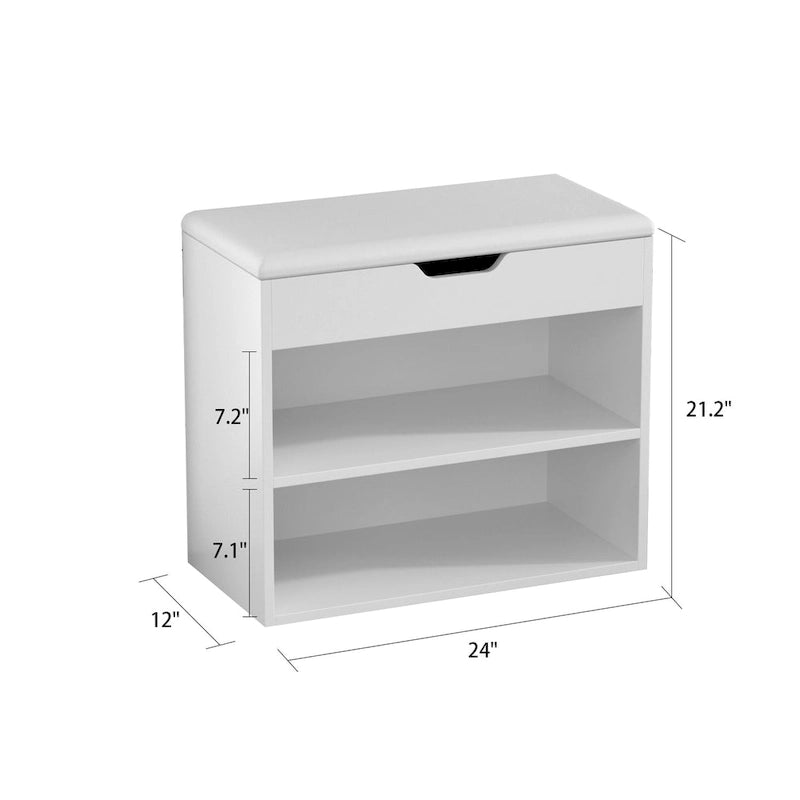 Kerrogee Shoe Storage Bench Rack for 6-Pair, with Hiden Storage uner Cushion - 12W x 24L x 21.2H