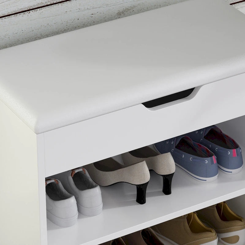 Kerrogee Shoe Storage Bench Rack for 6-Pair, with Hiden Storage uner Cushion - 12W x 24L x 21.2H