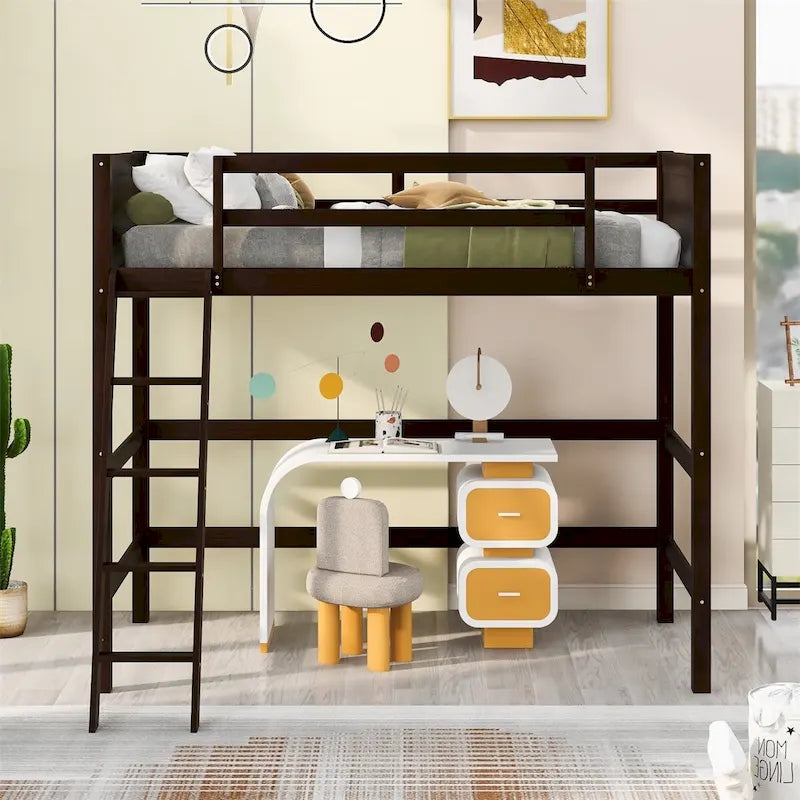 Merax Solid Wood Twin Size Loft Bed with Ladder