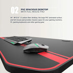 BOSSIN Ergonomic Gaming Desk T-Shaped Office PC Computer Desk with Full Desk Mouse Pad, Handle Rack, Cup Holder Headphone Hook