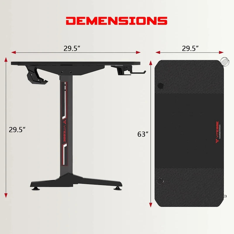 BOSSIN Ergonomic Gaming Desk T-Shaped Office PC Computer Desk with Full Desk Mouse Pad, Handle Rack, Cup Holder Headphone Hook