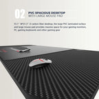 BOSSIN Ergonomic Gaming Desk T-Shaped Office PC Computer Desk with Full Desk Mouse Pad, Handle Rack, Cup Holder Headphone Hook
