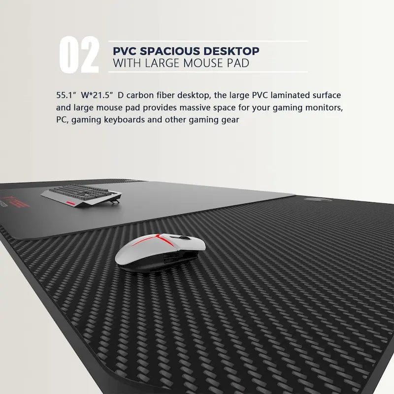 BOSSIN Ergonomic Gaming Desk T-Shaped Office PC Computer Desk with Full Desk Mouse Pad, Handle Rack, Cup Holder Headphone Hook