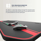 BOSSIN Ergonomic Gaming Desk T-Shaped Office PC Computer Desk with Full Desk Mouse Pad, Handle Rack, Cup Holder Headphone Hook