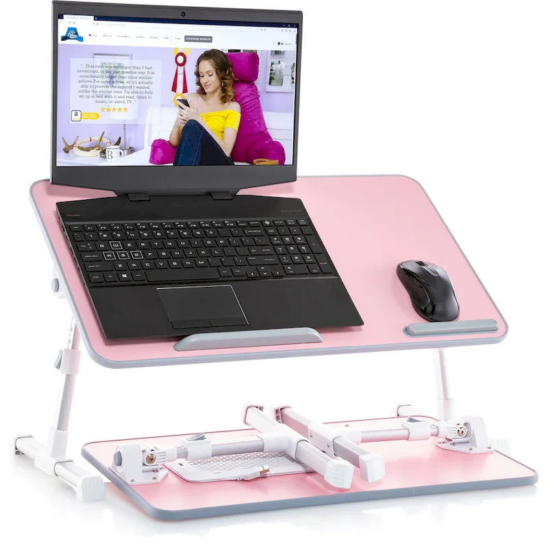 Husband Pillow - Lap Desk Wood Small Top - Fits Up to 17 Laptop - with Dual Cushion, Multifunctional Slot for Tablet