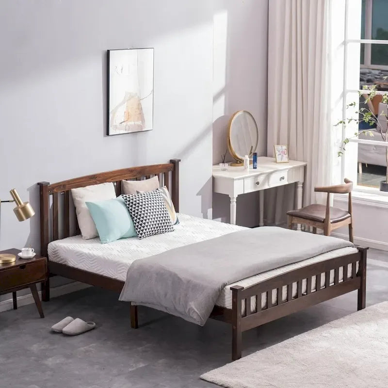 Classic Panel Bed Vertical Strip with Headboard Brown Twin/Full/Queen