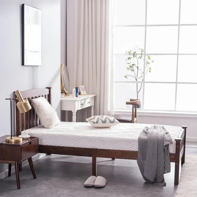 Classic Panel Bed Vertical Strip with Headboard Brown Twin/Full/Queen