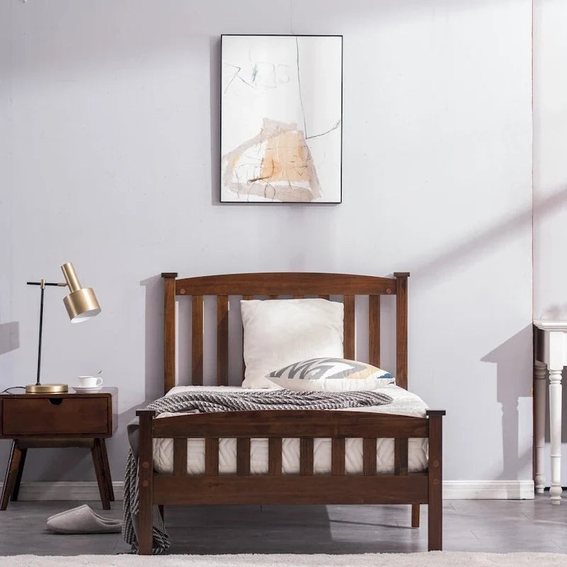 Classic Panel Bed Vertical Strip with Headboard Brown Twin/Full/Queen
