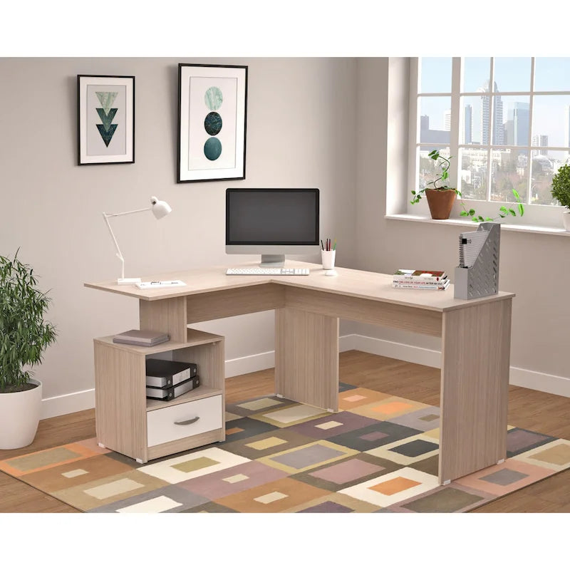 Inval Merlin L-Shape Computer Desk with Cubby