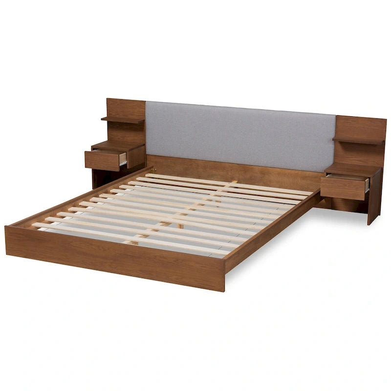 Sami Modern and Contemporary Storage Bed with Built-In Nightstands