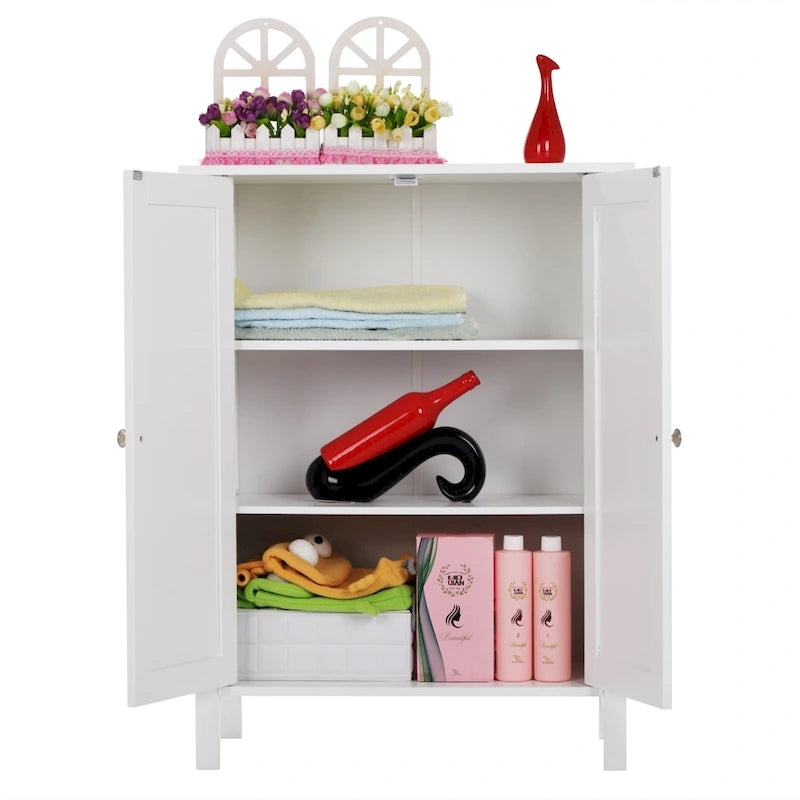 White Double Doors Adjustable Freestanding Bathroom Cabinet - 23.62  x 11.81  x 31.50