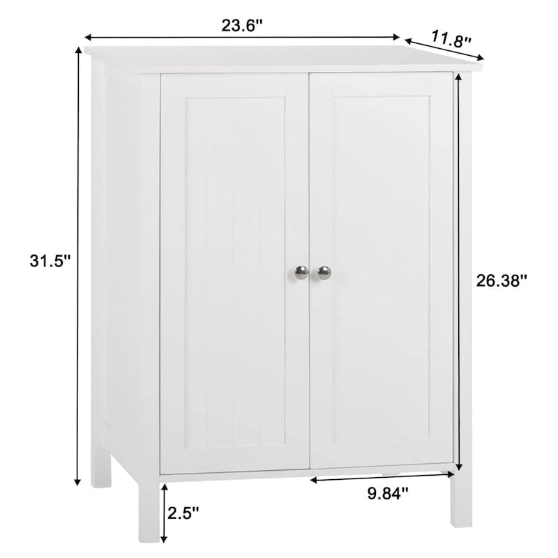White Double Doors Adjustable Freestanding Bathroom Cabinet - 23.62  x 11.81  x 31.50