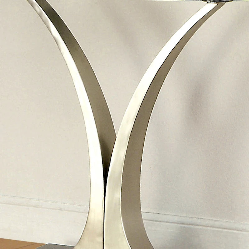 Wuct Modern Silver 46-inch Metal Half-moon Pedestal Sofa Table with Glass Top by Furniture of America