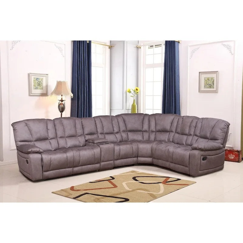 Vanity Art Gray Microfiber 5-Pieces Reclining Loveseat with Console Living Room Set Recliner Sofa